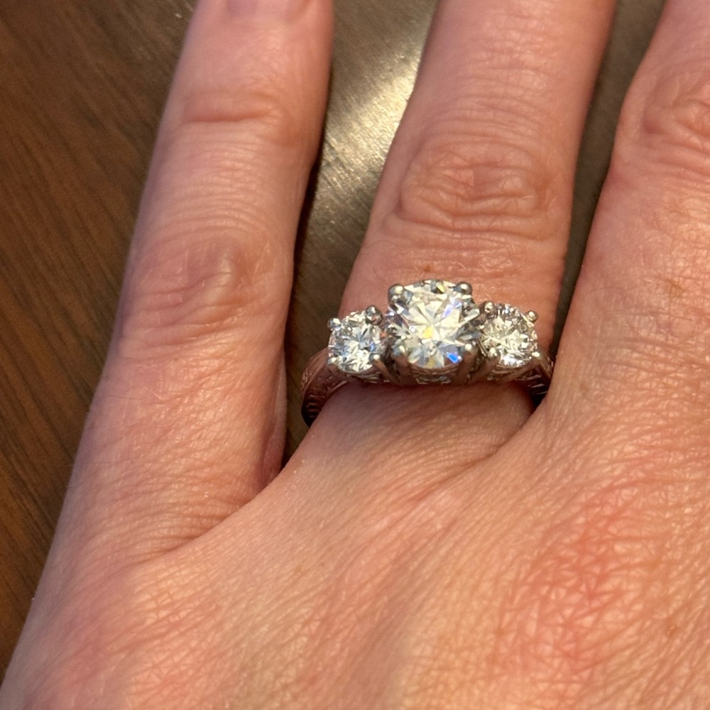 2.54 ct 3 Diamond Platinum Ring — Report Included